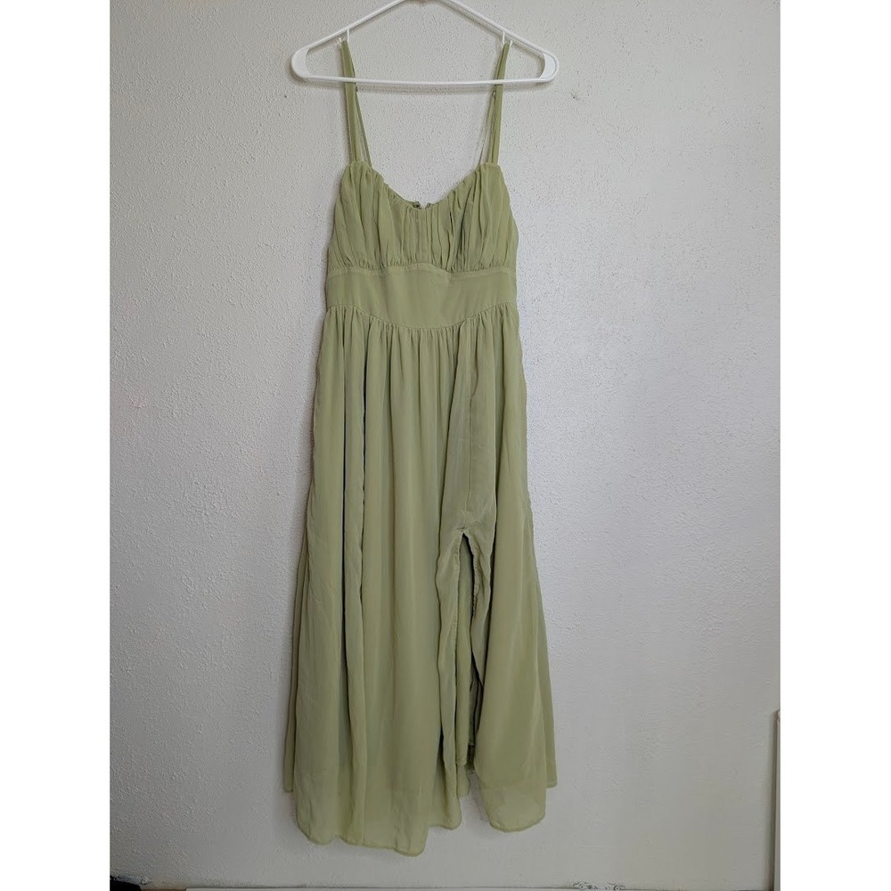 Abercrombie & Fitch Women Midi Dress Size Small Babydoll Ruched Green Fairy